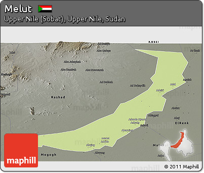 Physical Panoramic Map of Melut, darken, semi-desaturated