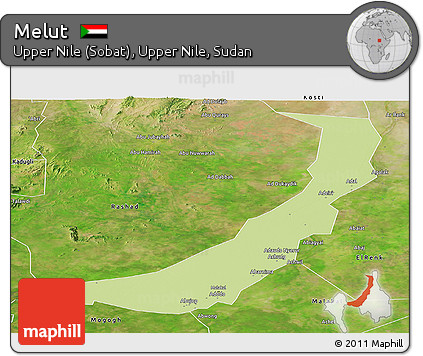 Physical Panoramic Map of Melut, satellite outside