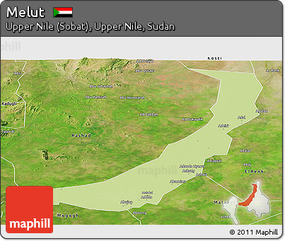 Physical Panoramic Map of Melut, satellite outside