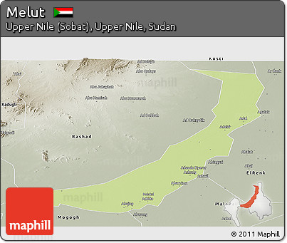 Physical Panoramic Map of Melut, semi-desaturated