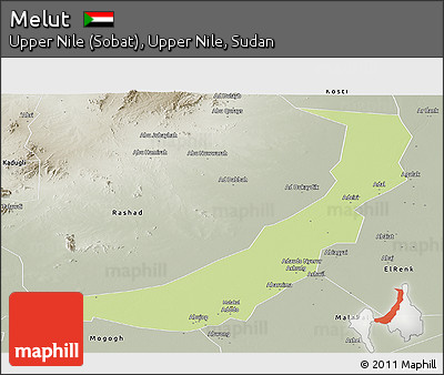 Physical Panoramic Map of Melut, semi-desaturated