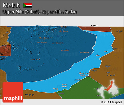Political Panoramic Map of Melut, darken