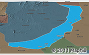 Political Panoramic Map of Melut, darken, semi-desaturated