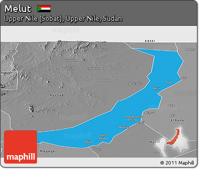 Political Panoramic Map of Melut, desaturated