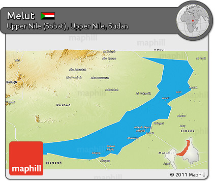 Political Panoramic Map of Melut, physical outside