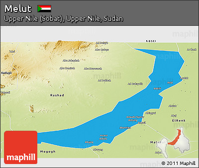 Political Panoramic Map of Melut, physical outside