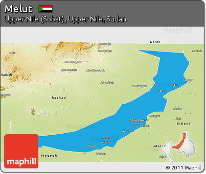 Political Panoramic Map of Melut, physical outside
