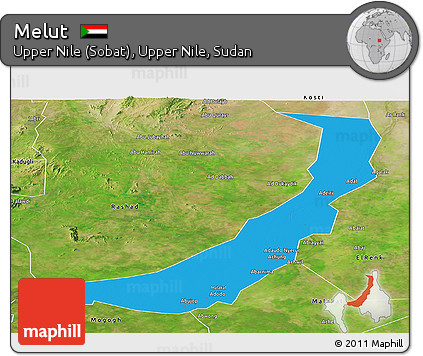 Political Panoramic Map of Melut, satellite outside