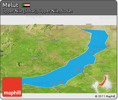 Political Panoramic Map of Melut, satellite outside