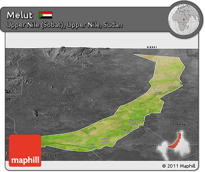 Satellite Panoramic Map of Melut, darken, desaturated