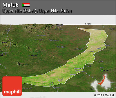 Satellite Panoramic Map of Melut, darken