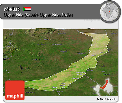 Satellite Panoramic Map of Melut, darken