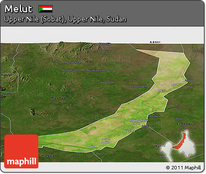 Satellite Panoramic Map of Melut, darken