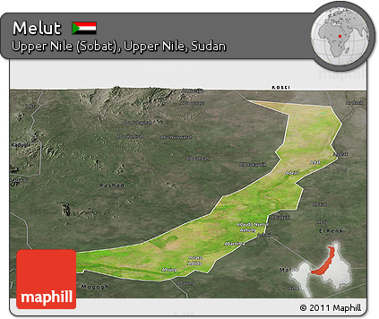 Satellite Panoramic Map of Melut, darken, semi-desaturated