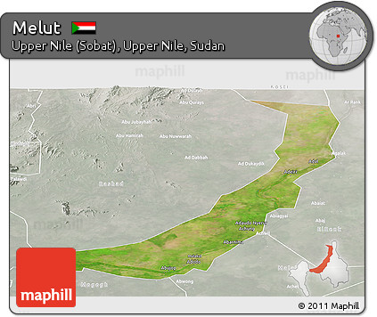 Satellite Panoramic Map of Melut, lighten, semi-desaturated