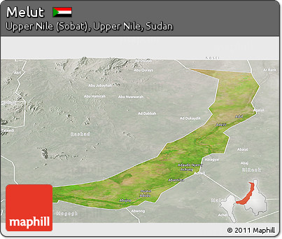 Satellite Panoramic Map of Melut, lighten, semi-desaturated
