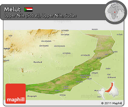 Satellite Panoramic Map of Melut, physical outside