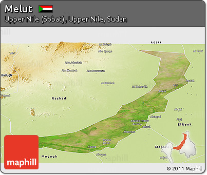 Satellite Panoramic Map of Melut, physical outside