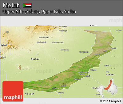 Satellite Panoramic Map of Melut, physical outside