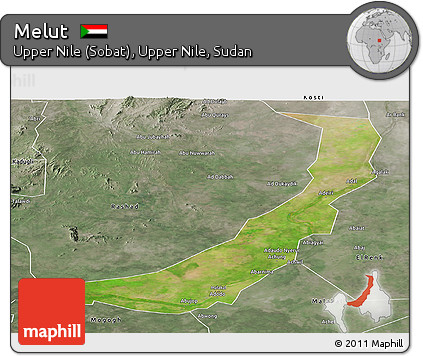 Satellite Panoramic Map of Melut, semi-desaturated