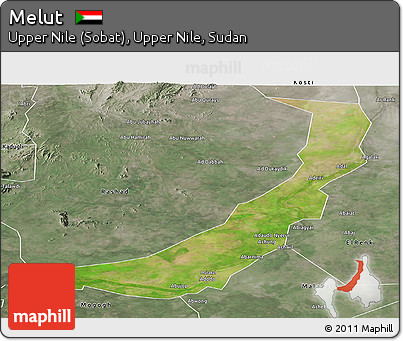 Satellite Panoramic Map of Melut, semi-desaturated