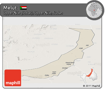 Shaded Relief Panoramic Map of Melut, lighten