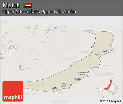 Shaded Relief Panoramic Map of Melut, lighten