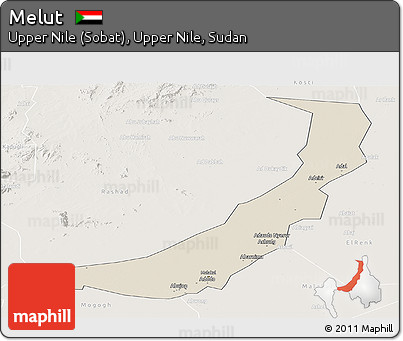 Shaded Relief Panoramic Map of Melut, lighten
