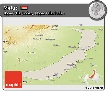 Shaded Relief Panoramic Map of Melut, physical outside