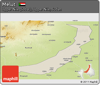 Shaded Relief Panoramic Map of Melut, physical outside