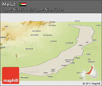 Shaded Relief Panoramic Map of Melut, physical outside