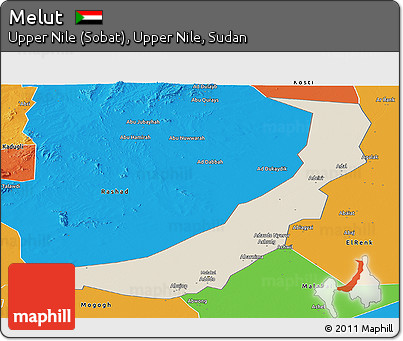 Shaded Relief Panoramic Map of Melut, political outside