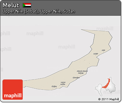 Shaded Relief Panoramic Map of Melut, single color outside