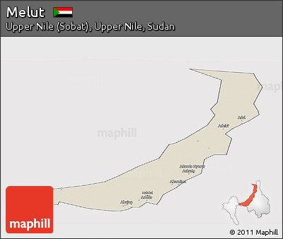 Shaded Relief Panoramic Map of Melut, single color outside