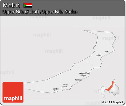 Silver Style Panoramic Map of Melut, single color outside