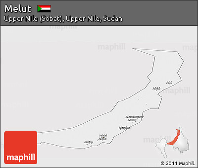 Silver Style Panoramic Map of Melut, single color outside