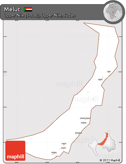 Classic Style Simple Map of Melut, cropped outside