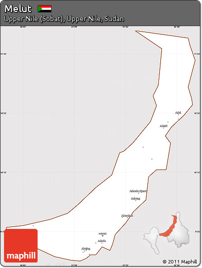 Classic Style Simple Map of Melut, cropped outside