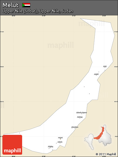Classic Style Simple Map of Melut, single color outside
