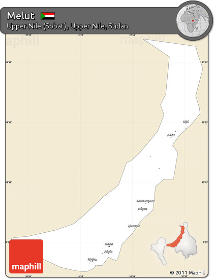 Classic Style Simple Map of Melut, single color outside