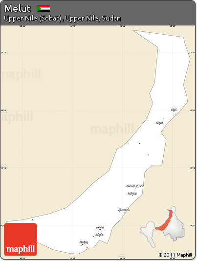 Classic Style Simple Map of Melut, single color outside