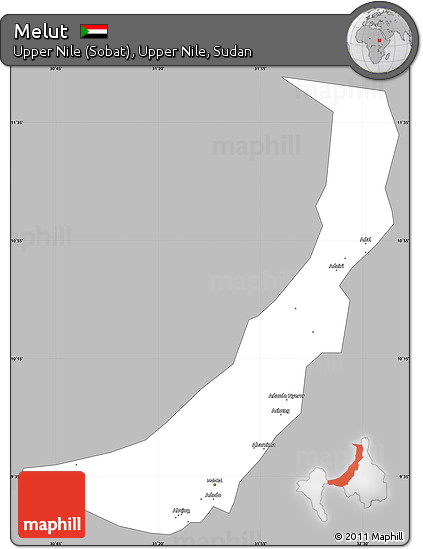 Gray Simple Map of Melut, single color outside