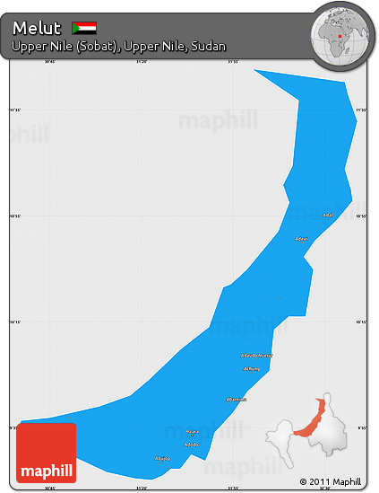 Political Simple Map of Melut, single color outside