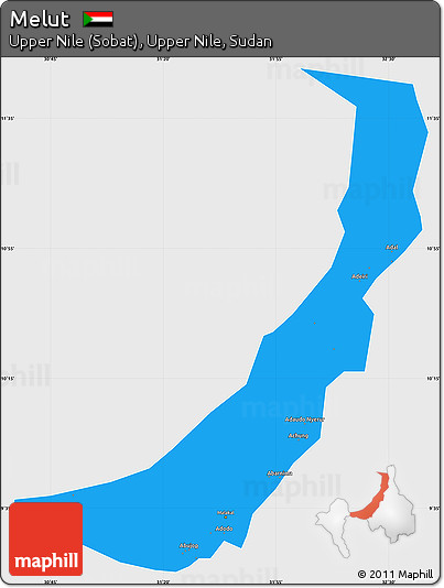 Political Simple Map of Melut, single color outside