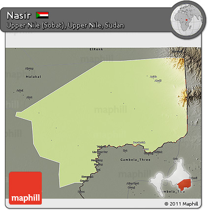 Physical 3D Map of Nasir, darken, semi-desaturated