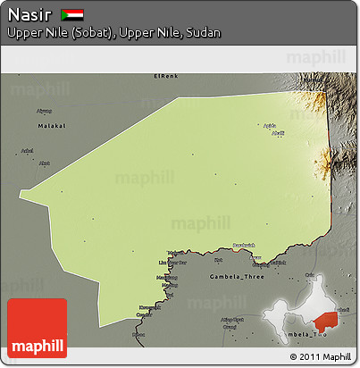 Physical 3D Map of Nasir, darken, semi-desaturated