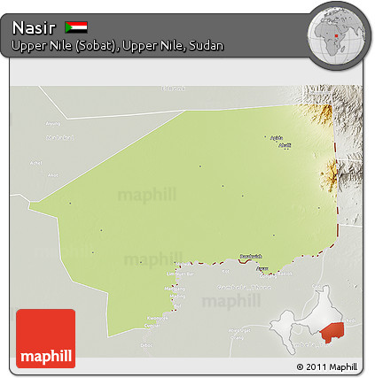 Physical 3D Map of Nasir, lighten, semi-desaturated