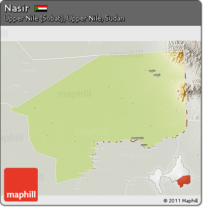 Physical 3D Map of Nasir, lighten, semi-desaturated