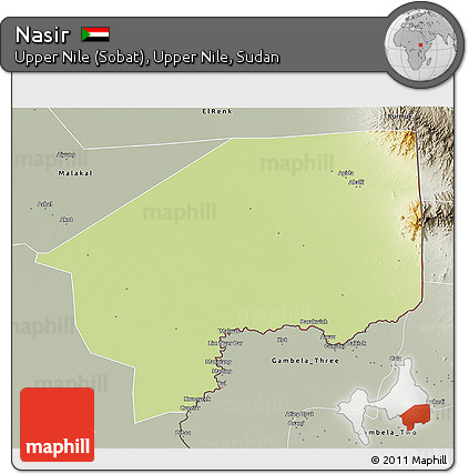 Physical 3D Map of Nasir, semi-desaturated