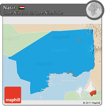 Political 3D Map of Nasir, lighten
